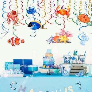 54 Pcs Under The Sea Party Decorations Ceiling Hanging Swirls Ocean Party Decorations Sea Animals Fish Themed Party Supplies Baby Shower Mermaid Birthday Beach Party Favor for Kids Boys Girls