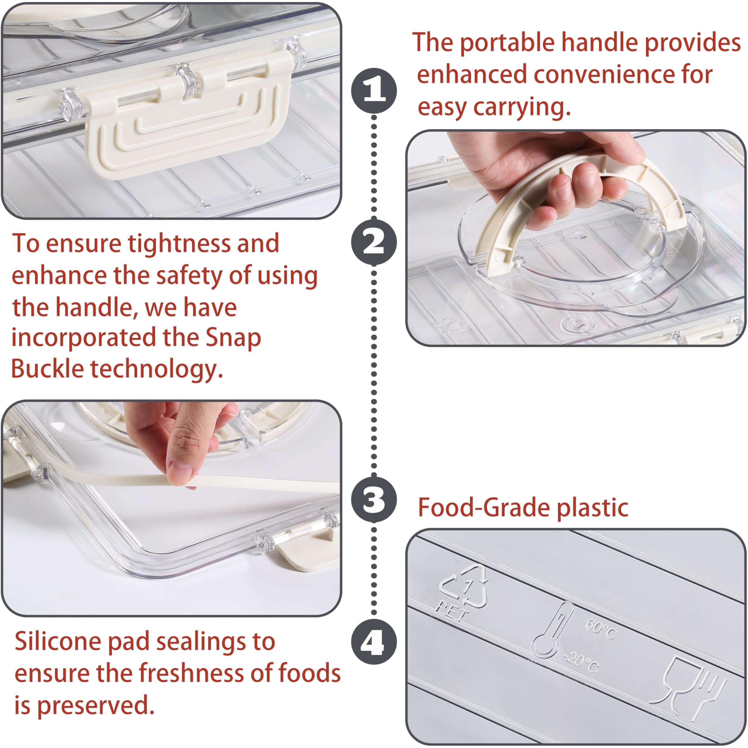 Bandesun Divided Serving Tray with Lid and Handle - Snackle Box Charcuterie Container for Portable Snack Platters - Clear Organizer for Candy, Fruits, Nuts, Snacks - Perfect for Party, Entertaining