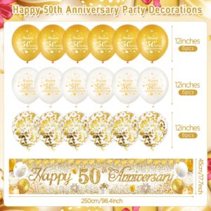 50th Wedding Anniversary Decorations White Gold Happy 50th Anniversary Yard Banner and 18Pcs 50th Golden Wedding Anniversary Balloons for 50th Golden Wedding Anniversary Party Decorations