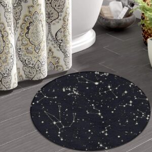 Large Round Bathroom Rug Kitchen Office Circle Rug for Living Room Sofa Bedroom Circle Cute Mat Compatible with Zodiac Constellation Galaxy Black Starry Night Stars Glow Dark Midnight 36inch(90cm)