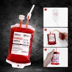 UNIMEIX 10 Pack Halloween Blood Bags for Drinks, Fake Blood Drink Pouches Reusable Juice Drink IV Bag for Vampire Party Theme Party Halloween Decoration