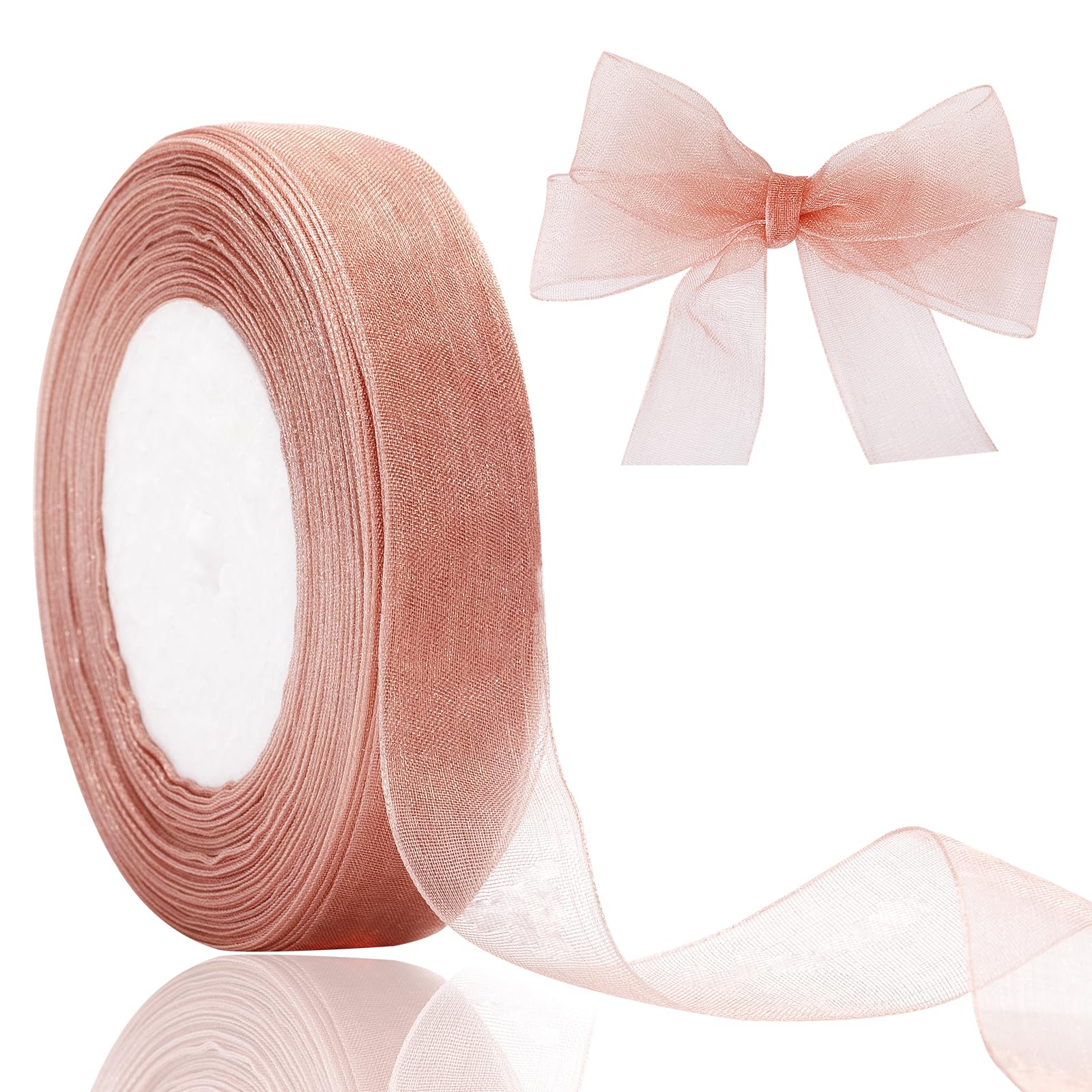 joycraft Gift Ribbon, Sheer Organza Ribbon, Handmade Ribbon, 50 Yds x 0.78" Rose Gold Organza Chiffon Ribbon, Mesh Fabric Ribbon for Gift Wrapping, DIY Craft, Xmas Party Deco