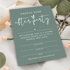 TPYEN Happily Ever After Party Invitations, Minimalist Dark Green Wedding Reception Party Invitation, Celebration for Bride & Groom, Party Favor & Supplies - A03