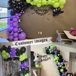 198pcs Large Size Halloween Balloon Garland Arch Kit, Black Green Halloween Decorations Party Supplies, Halloween Balloon Garland with Bat Balloon