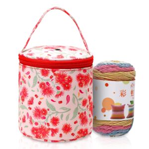 qukou yarn storage portable bag, knitting bag, small size knitting projects organizer for yarns, zipper storage bag（taraxacum mongolicum）