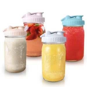 4pcs mason jar lids wide mouth with pour spout & leak-proof flip cap | bpa-free (jars not included)