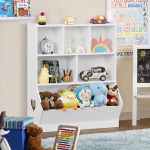 Lerliuo Kids Storage Organizer, 3 Tier Children Bookcase and Bookshelf, Toddler 6 Cubby Cabinet, Wood Book Shelf for Playroom, Bedroom, Living Room, Nursery, School 39.17'' H (White)