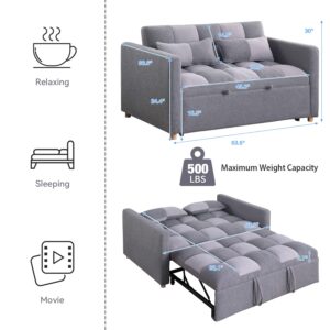 Gangnamri Loveseat Sleeper Sofa, Pull Out Sofa Bed with Adjustable Backrest and Pillows, Teddy Fabric Couch Bed for Living Room, Apartment and Small Space (Deep Grey+Light Grey)