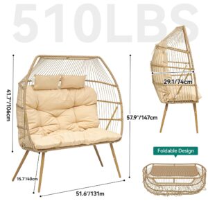 YITAHOME Hanging Egg Swing Chair with Stand Egg Chair Wicker Indoor Outdoor Hammock Egg Chair with Cushions 330lbs for Patio, Bedroom, Garden and Balcony, Beige