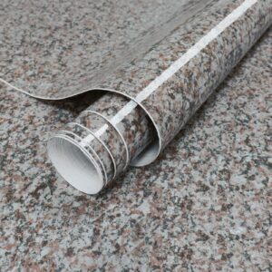 stickgoo marble wallpaper, peel and stick granite contact paper for countertops, vinyl contact paper for kitchen cabinets, removable, renter-friendly, misty brown granite, 17.7" x 157.5"