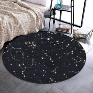 Large Round Bathroom Rug Kitchen Office Circle Rug for Living Room Sofa Bedroom Circle Cute Mat Compatible with Zodiac Constellation Galaxy Black Starry Night Stars Glow Dark Midnight 36inch(90cm)