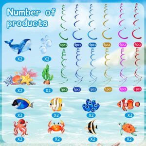 54 Pcs Under The Sea Party Decorations Ceiling Hanging Swirls Ocean Party Decorations Sea Animals Fish Themed Party Supplies Baby Shower Mermaid Birthday Beach Party Favor for Kids Boys Girls