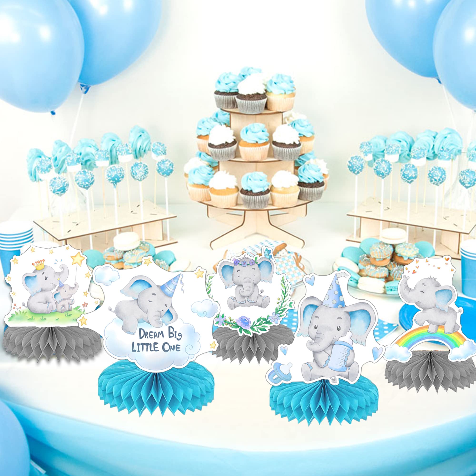 9pcs Blue Elephant Honeycomb Centerpieces Elephant Baby Shower Decorations for Boy Elephant Baby Shower Centerpieces Birthday Party Supplies Table Toppers for Elephant It's A Boy Party Favors for Kids