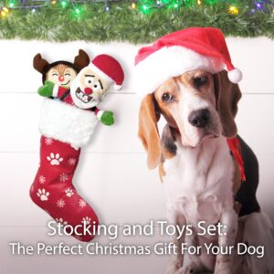 DOGZSTUFF Christmas Dog Toys with Dog Christmas Stocking - 3 Pack Durable Squeaky Xmas Dog Toys for Small Medium and Large Dogs Plus Reusable Holiday Stocking