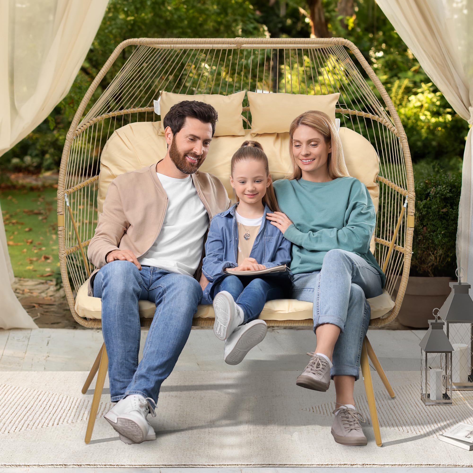 YITAHOME Hanging Egg Swing Chair with Stand Egg Chair Wicker Indoor Outdoor Hammock Egg Chair with Cushions 330lbs for Patio, Bedroom, Garden and Balcony, Beige