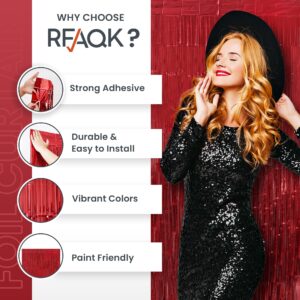 RFAQK 2Pack 3.30x8.20 Feet Red Foil Fringe Curtains -Red Fringe Backdrop, Tinsel Streamers Party Decorations for Birthday, Red Backdrop for Baby Shower, Gender Reveal, Disco Party and Graduation Decor