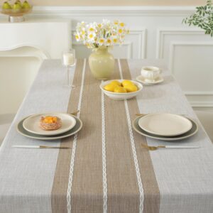 Alsoo Table Cloth Rectangle Table Rustic Waterproof Tablecloth Cotton Linen Wrinkle Free Table Cloths for Parties, Kitchen Dining, Holiday, Christmas, Coffee Lines, 4-6 Seats/55x75 Inches