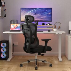 Logicfox Ergonomic Mesh Office Chair, High Back Desk Chair with 3D Armrests, Adaptive Thoracic Support, 3D Lumbar Support & Adjustable Headrest, Home Swivel Computer Chair with Tilt Function