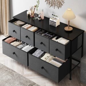 EnHomee Dresser for Bedroom with 6 Drawer, Wide Dresser & Chests of Drawers Dressers for Closet, Bedroom, Entryway, Grey