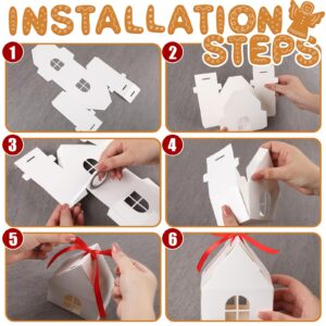 Yinder 25 Pcs House Shaped Gift Boxes with Red Ribbons House Shaped Candy Boxes House Treat Boxes Party Favors Cookie Boxes for Gift Giving White Paper Gable Boxes for Wedding Xmas Party, 4 Styles