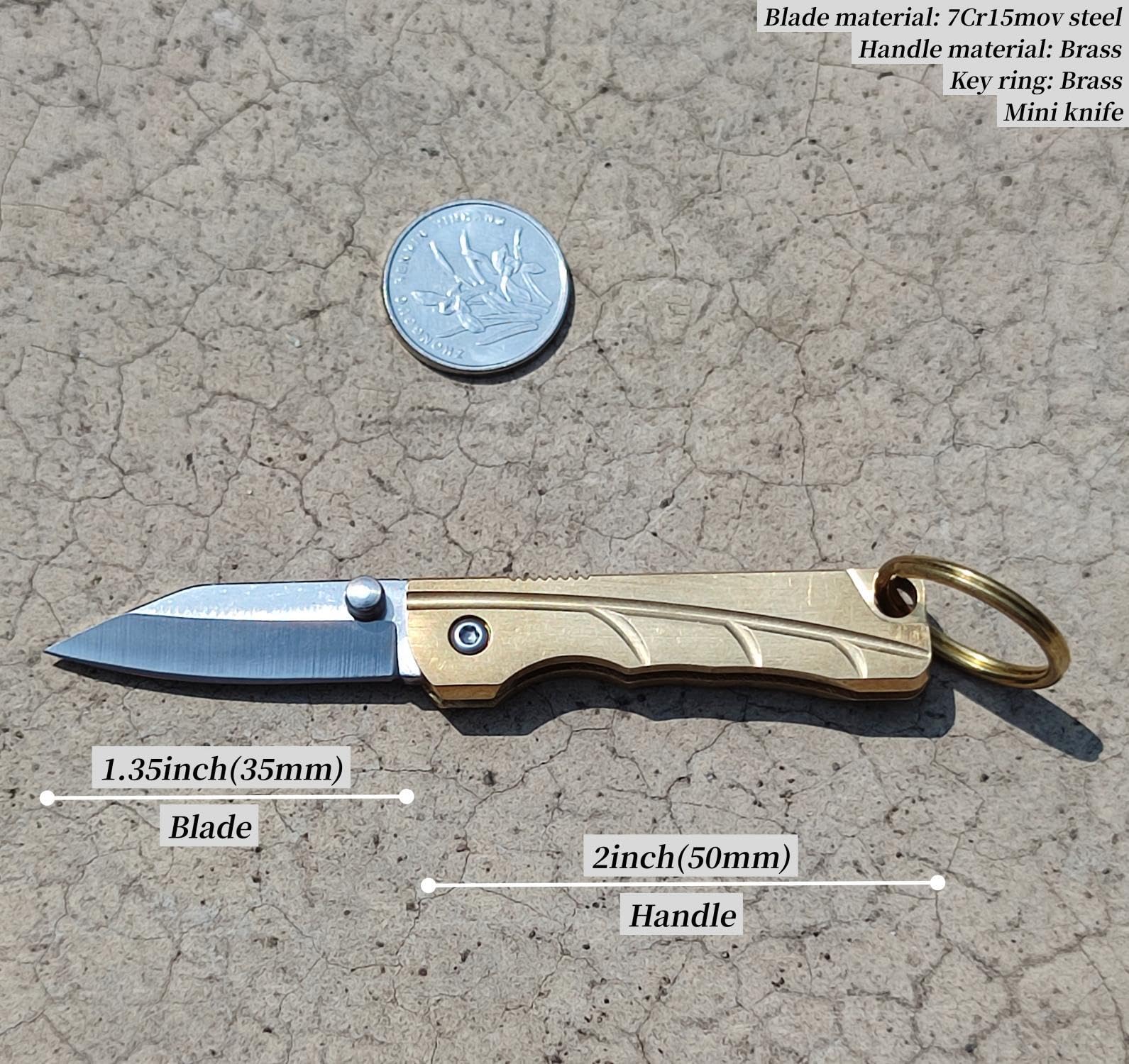 COHOMELARS Small Keychain Knife,Mini Folding Pocket Knife,Brass Handle, Stainless Steel Blade, EDC Box Cutter,Small Gift for Women Men