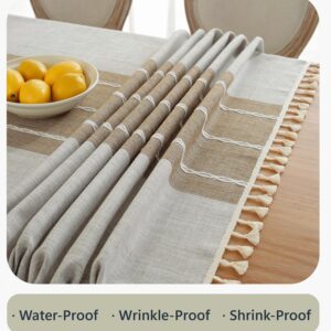 Alsoo Table Cloth Rectangle Table Rustic Waterproof Tablecloth Cotton Linen Wrinkle Free Table Cloths for Parties, Kitchen Dining, Holiday, Christmas, Coffee Lines, 4-6 Seats/55x75 Inches