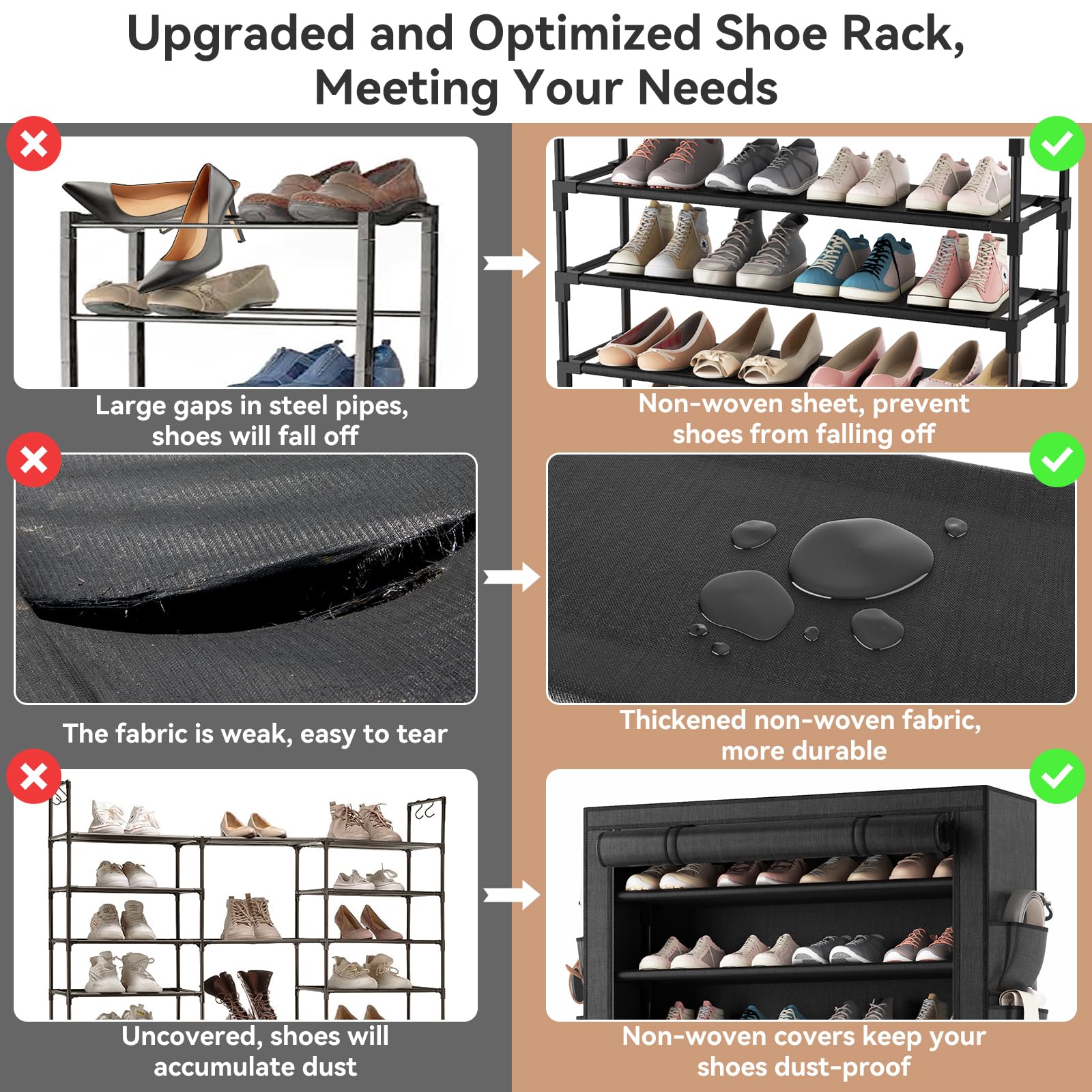 LANTEFUL Shoe Rack with Covers - 10 Tiers Tall Shoe Rack Organizer Large Capacity Shoe Shelf Storage 40 Pairs Space Saving Vertical Shoe Storage Organizer for Closet, Entryway, Dorm, Bedroom