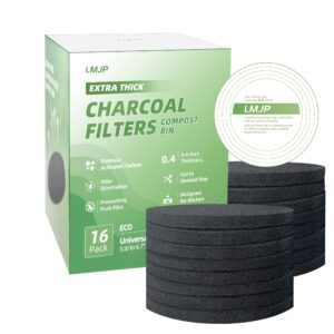 lmjp 16 pack charcoal filters for kitchen countertop compost bins - extra thick 0.4" for longer lasting activated carbon - universal size fits up to 6.7 inches