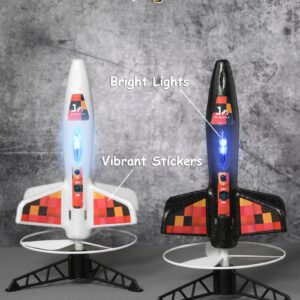 SainSmart Jr. Rocket Launcher for Kids, Motorized Air Rocket Outdoor Toy with LED Light, Self-Launching Rockets Kit, Gift for Boys and Girls (Black)