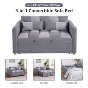 Gangnamri Loveseat Sleeper Sofa, Pull Out Sofa Bed with Adjustable Backrest and Pillows, Teddy Fabric Couch Bed for Living Room, Apartment and Small Space (Deep Grey+Light Grey)