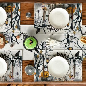 Artoid Mode Ghost Pumpkins Tree Dog Boo Halloween Placemats Set of 4, 12x18 Inch Seasonal Fall Holiday Table Mats for Party Kitchen Dining Decoration