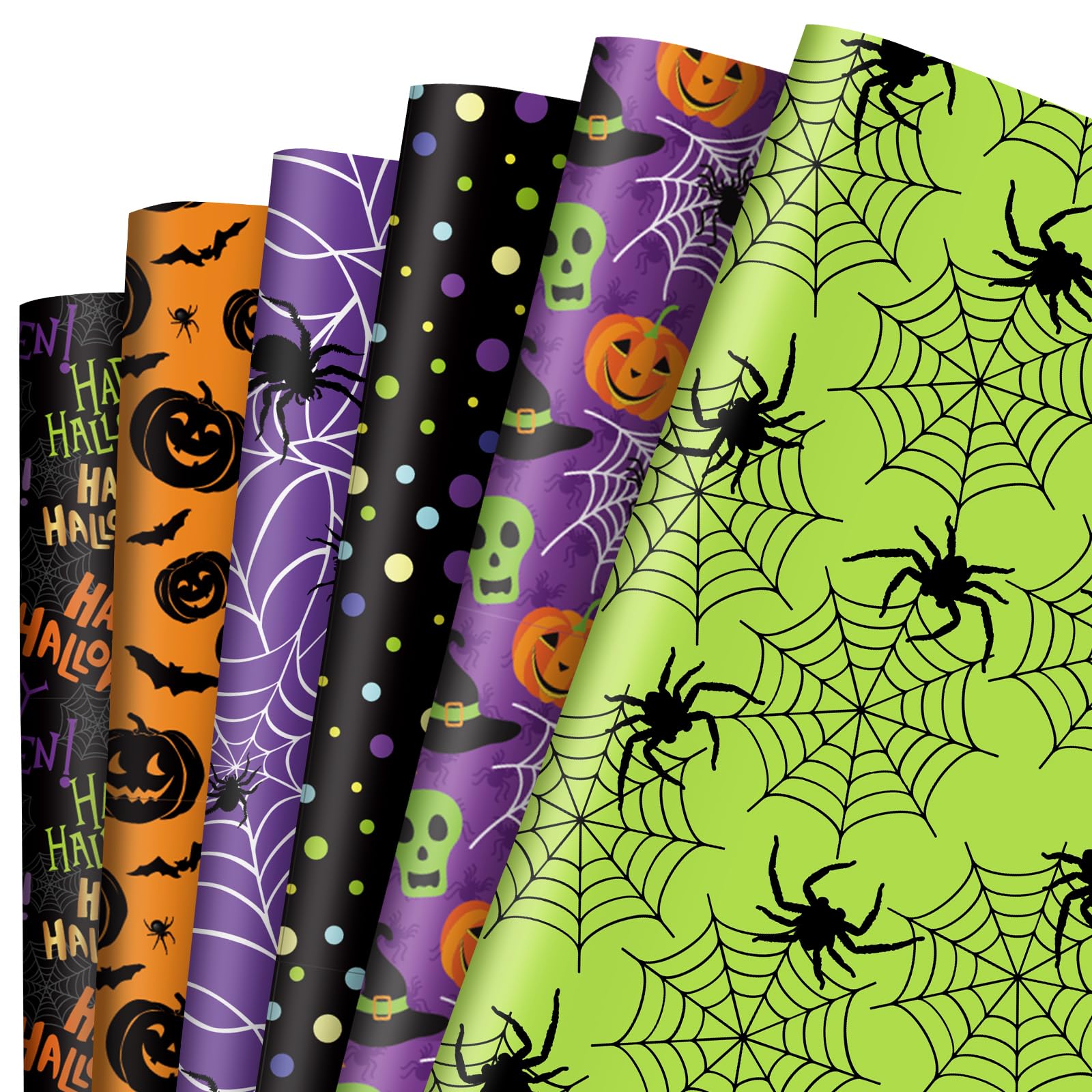 AnyDesign 12 Sheet Halloween Wrapping Paper Pumpkin Spider Webs Dot Gift Wrap Paper Bulk Folded Flat Scary Decorative DIY Art Craft Paper for Halloween Birthday Party Gift Decor, 19.7 x 27.6 Inch