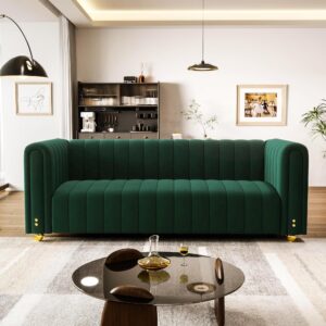 81.3'' green velvet modern mid century deep seat sofa, oversized 3-seater loveseat comfy couch for living room and apartment furniture