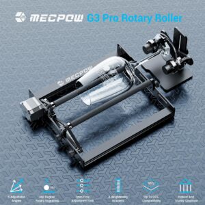 Mecpow G3 Pro Laser Rotary Roller for Engraving Round Objects with Adjustable Y-Bracket, Compatible with Almost All Laser Engraving Machines, Laser Rotary Roller with Height Increase Bracket