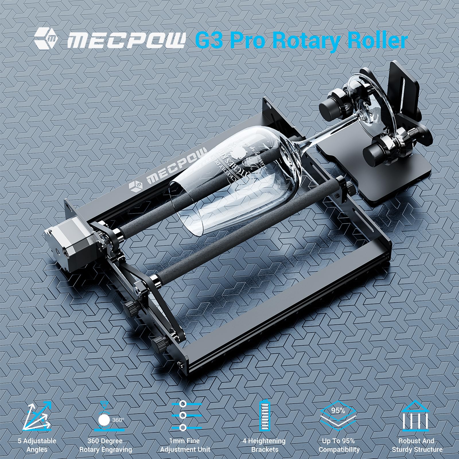 Mecpow G3 Pro Laser Rotary Roller for Engraving Round Objects with Adjustable Y-Bracket, Compatible with Almost All Laser Engraving Machines, Laser Rotary Roller with Height Increase Bracket