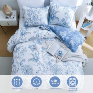 BOLINLIVING Duvet Cover Twin Size, Flower Kids Duvet Cover with Pillow Shams, Soft Floral Bedding Set White and Blue for All Season, Breathable, Zipper Closure…