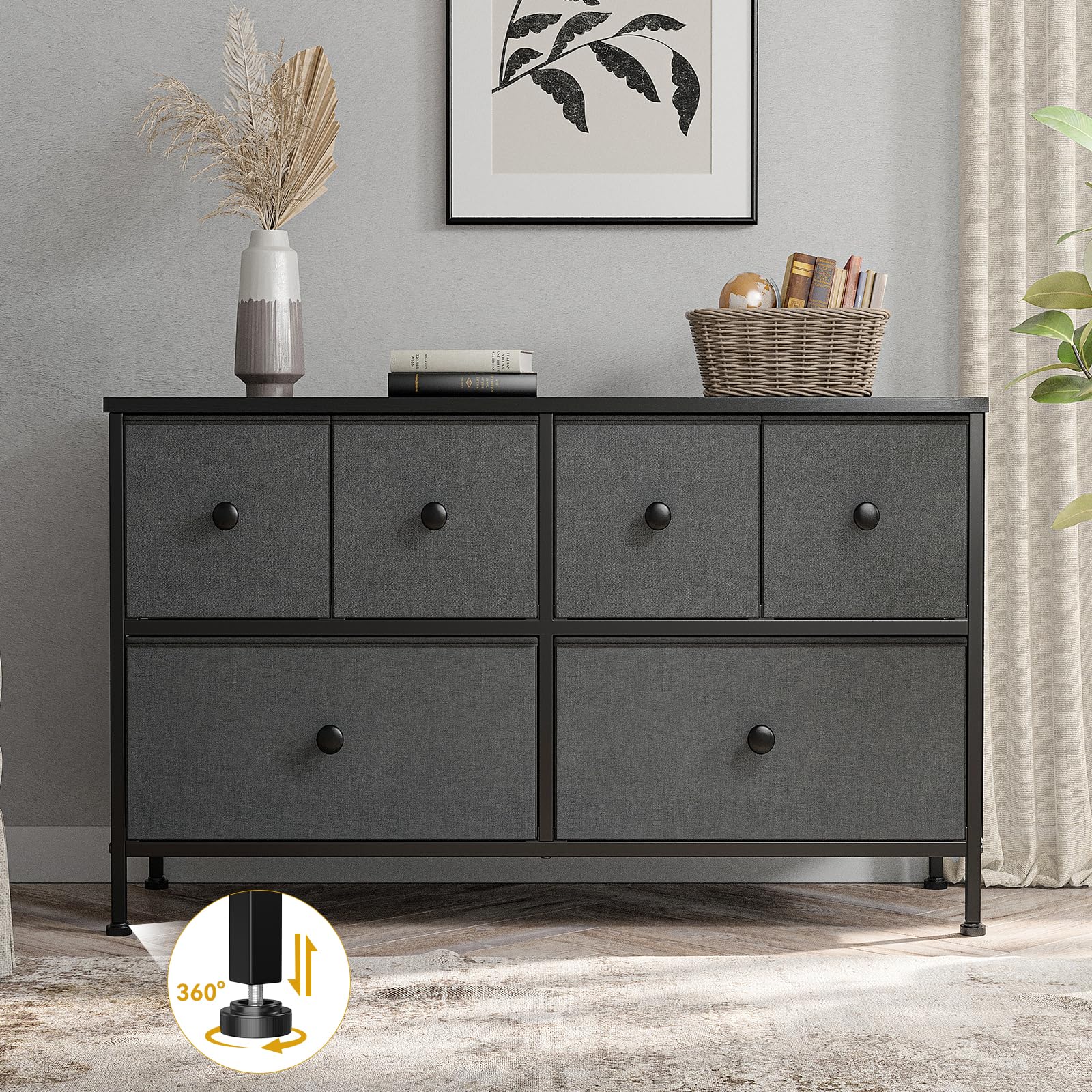 EnHomee Dresser for Bedroom with 6 Drawer, Wide Dresser & Chests of Drawers Dressers for Closet, Bedroom, Entryway, Grey