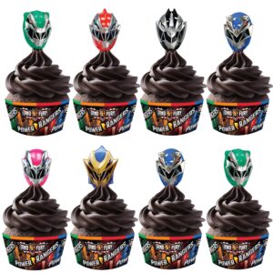 treasures gifted 24ct power rangers cupcake toppers & wrappers - officially licensed power rangers birthday party supplies - power rangers cake decorations - power rangers cake toppers