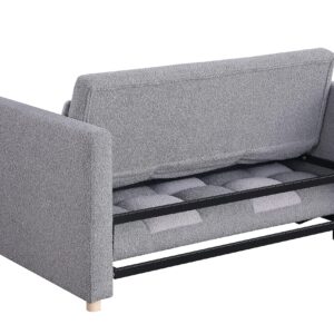 Gangnamri Loveseat Sleeper Sofa, Pull Out Sofa Bed with Adjustable Backrest and Pillows, Teddy Fabric Couch Bed for Living Room, Apartment and Small Space (Deep Grey+Light Grey)