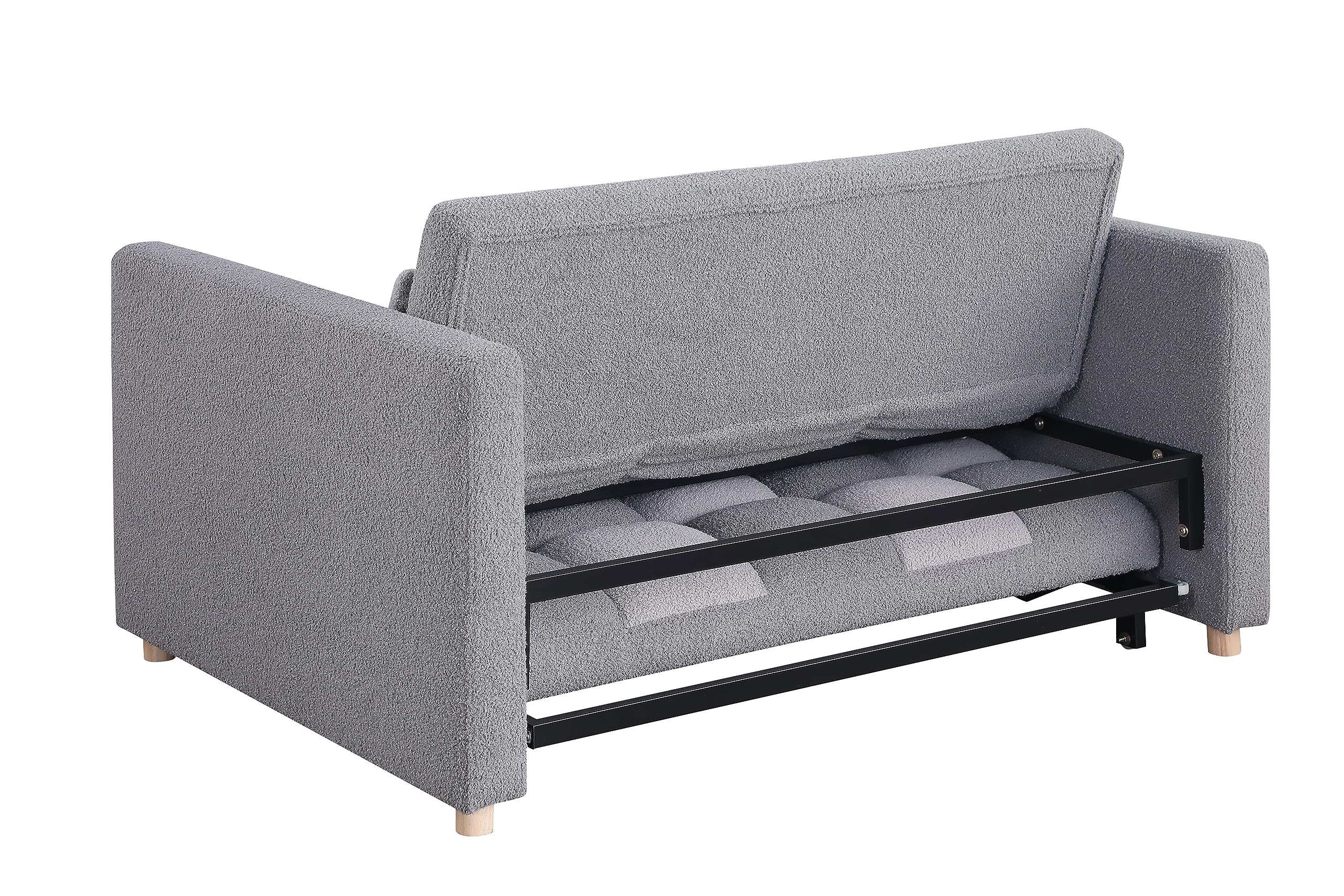 Gangnamri Loveseat Sleeper Sofa, Pull Out Sofa Bed with Adjustable Backrest and Pillows, Teddy Fabric Couch Bed for Living Room, Apartment and Small Space (Deep Grey+Light Grey)