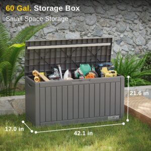 EAST OAK 60 Gallon and 31 Gallon Deck Boxes, Outdoor Storage Boxes with Padlock for Patio Furniture, Cushions, Gardening Tools, Pool Supplies | Waterproof and UV Resistant | Grey