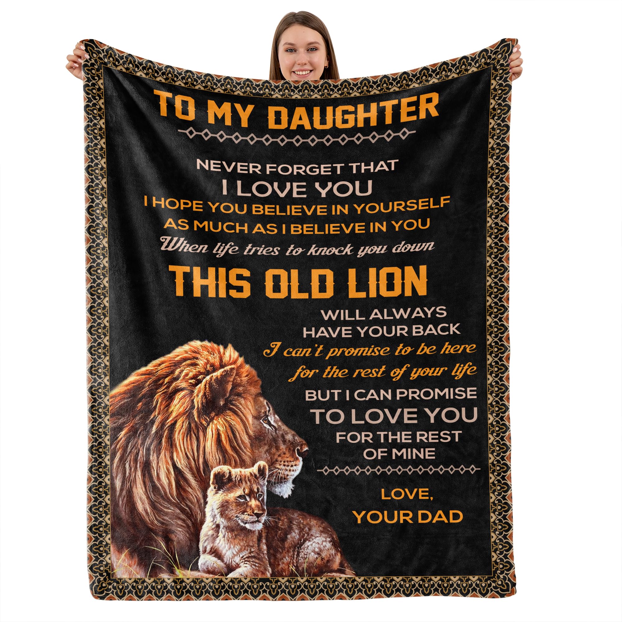 TURMTF to My Daughter Blanket, Daughter Gifts from Dad, Chrismas Day Birthday Gifts for Daughter, Daughter Lion Throw Blanket Graduation Encouragement Gifts(Lion, 50X60)