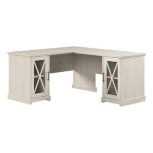 bush furniture lennox farmhouse l shaped desk with storage cabinets | corner computer table for home office workspace, 60w, linen white oak