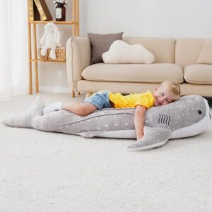 Zctghvy 48 inch Giant Whale Shark Stuffed Animal Toy Whale Plush Kids Pillow Grey Whale Shark Plush Toy Pillow Whale Shark Stuffed Animal