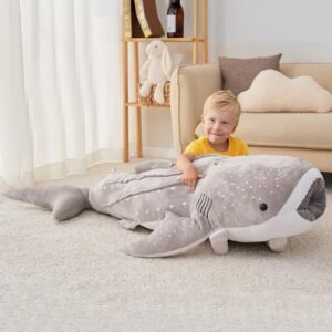 Zctghvy 48 inch Giant Whale Shark Stuffed Animal Toy Whale Plush Kids Pillow Grey Whale Shark Plush Toy Pillow Whale Shark Stuffed Animal