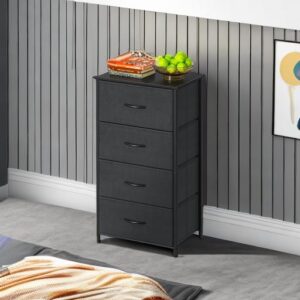 AODK Dresser for Bedroom with 4 Storage Drawers, Small Dresser Chest of Drawers Fabric Dresser with Sturdy Steel Frame, Black