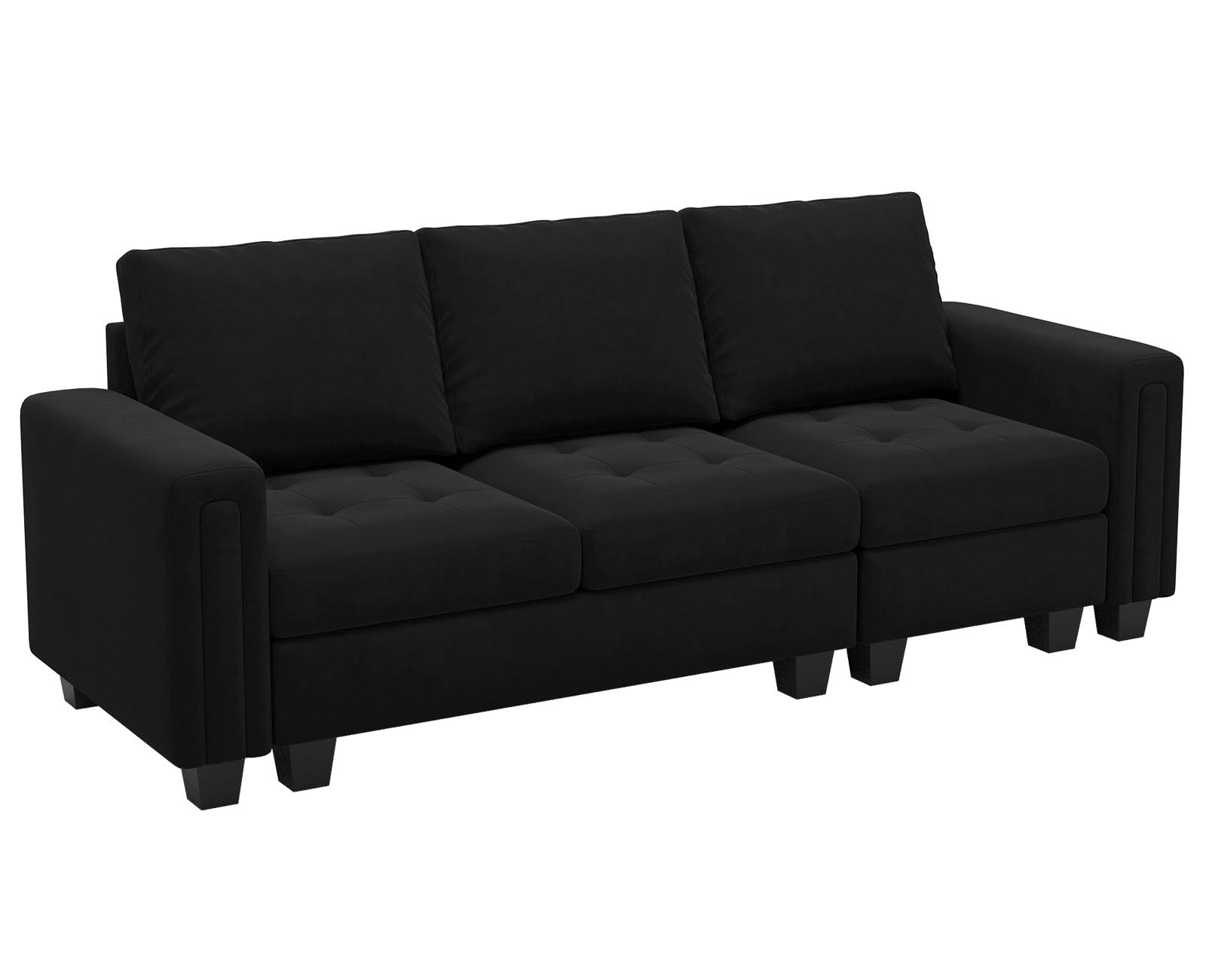 Belffin Velvet Modular Sofa Couch 3 Seater Sofa Couch for Living Room Black