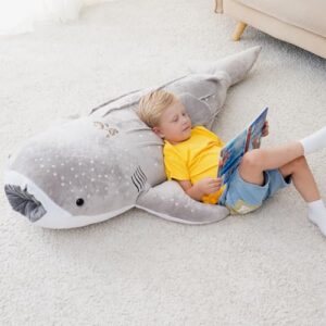 Zctghvy 48 inch Giant Whale Shark Stuffed Animal Toy Whale Plush Kids Pillow Grey Whale Shark Plush Toy Pillow Whale Shark Stuffed Animal