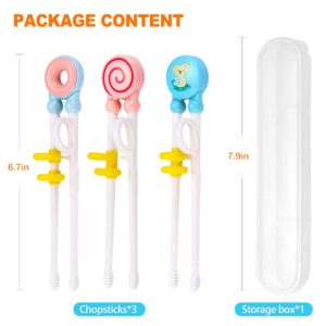 3 Pairs of Kids' Training Chopsticks with Silicone Rings - Beginner Chopsticks Set (Donut, Koala, Lollipop) with Storage Box