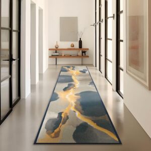 Phantoscope Hallway Runner Rug 2'x10'- Long Rug Runner Boho Washable Non-Slip Carpet for Kitchen Entryway Laundry Bedroom, Ultra-Thin Runners Geometry Modern Accent Rug, Deep Grey/Gold